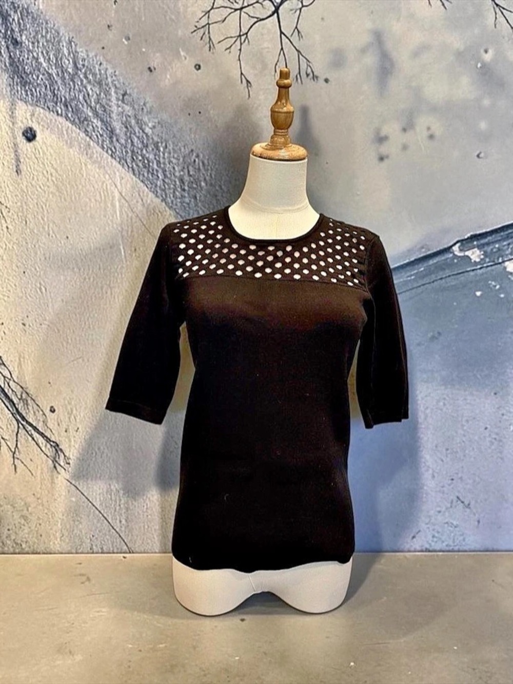 Fendi Black Perforated Neckline Top Size 38